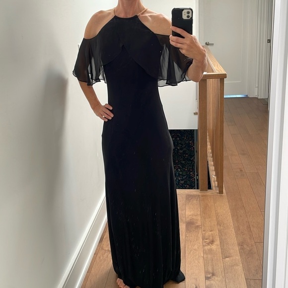 BA Nites Melanie Lyne Maxi Dress Off The Shoulder Gold Chain Neckline Black 4 - Picture 10 of 16